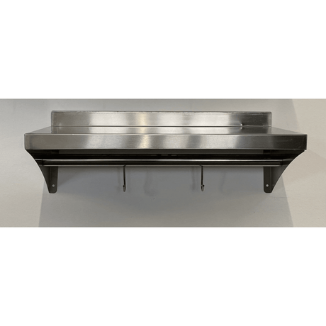 Stainless Steel Wall Shelf With Hook Rail - 600x400mm - Catering Taps
